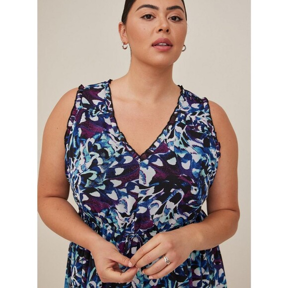 NWT Torrid 4X Mini Chiffon Black Floral Print Sleeveless Ruffle Dress Size 26 - Picture 4 of 8